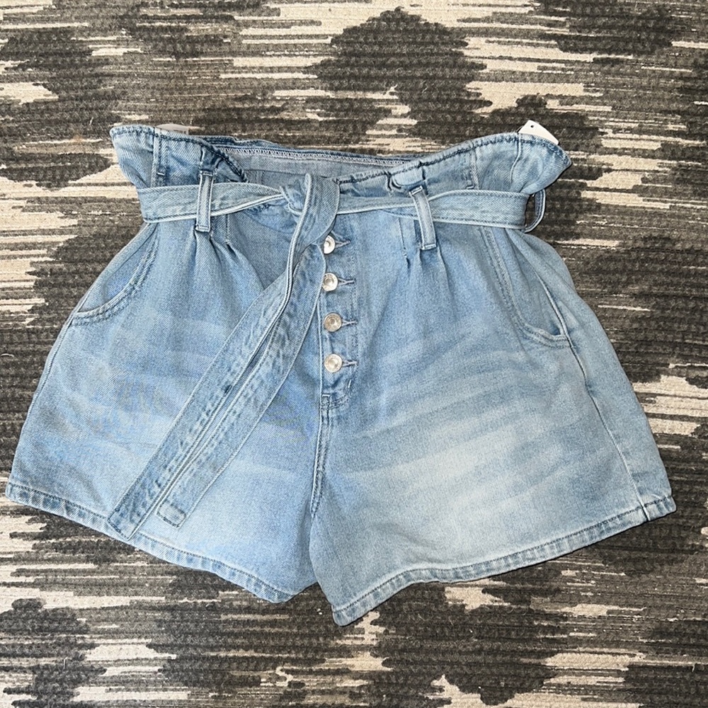Light Wash Denim Tie Shorts